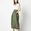 New Ann Mashburn Adah Pintuck Skirt Olive Iridescent Taffeta