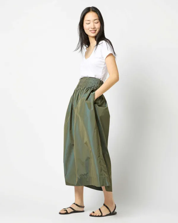 New Ann Mashburn Adah Pintuck Skirt Olive Iridescent Taffeta