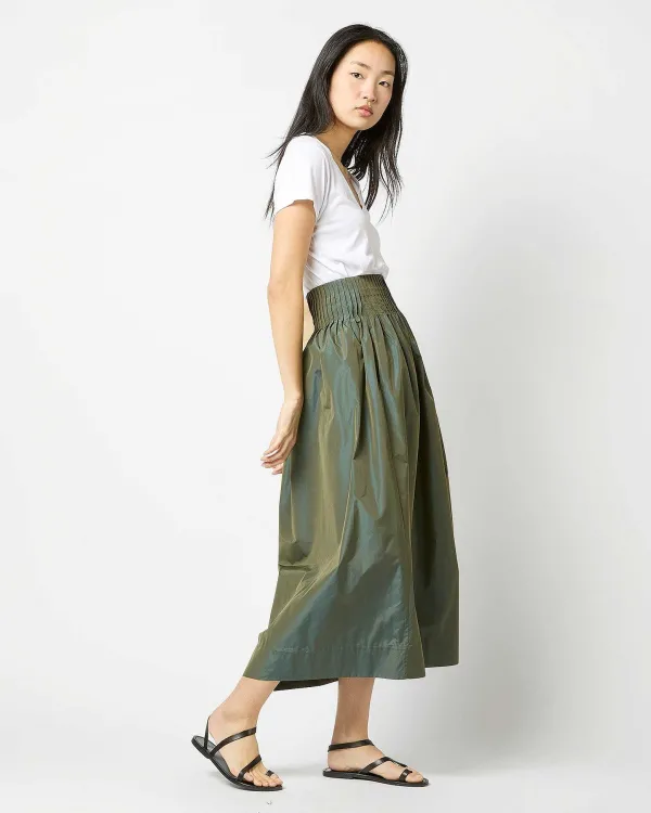 New Ann Mashburn Adah Pintuck Skirt Olive Iridescent Taffeta