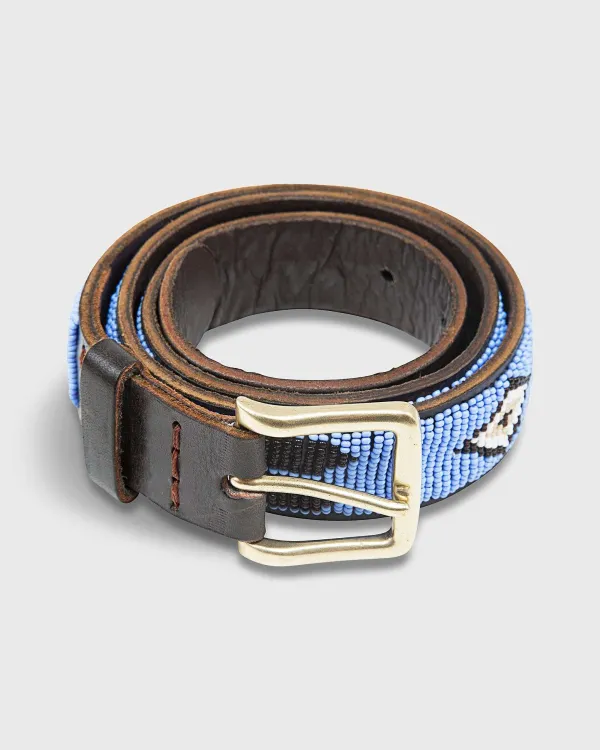 Flash Sale Sid Mashburn 1.25" African Beaded Belt Sky/Dark Brown/White Feather