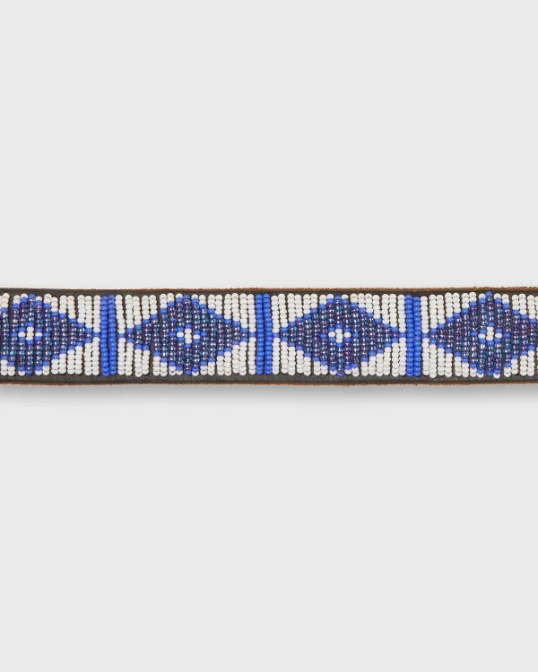 Clearance Sid Mashburn 1.25" African Beaded Belt White/Masai Blue Triangle