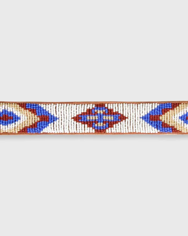 Sale Sid Mashburn 1.25" African Beaded Belt White/Turquoise/Yellow Chobe Design