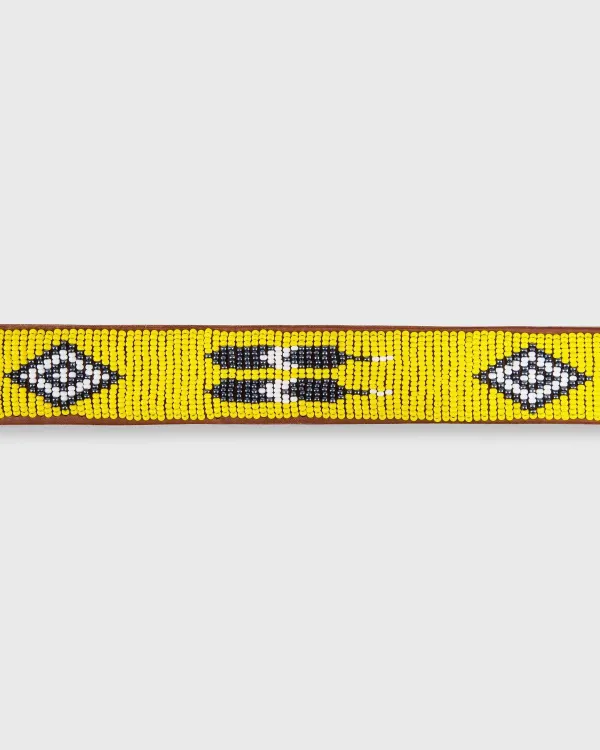 New Sid Mashburn 1.25" African Beaded Belt Yellow Multi Feather Design