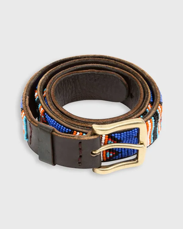 Clearance Sid Mashburn 1.25" African Beaded Belt Blue/Multi Ayo Design