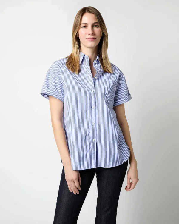 Cheap Ann Mashburn Agnes Shirt Blue Bengal Stripe Poplin