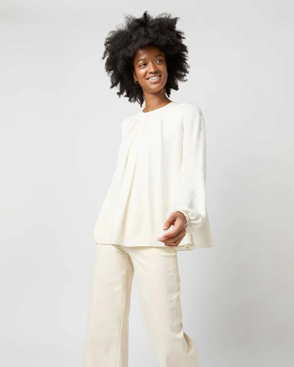 Best Sale Ann Mashburn Alex Top Ivory Double Georgette Silk