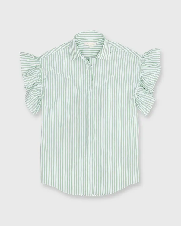 Store Ann Mashburn Amelie Ruffle Shirt Light Green/White Stripe Chambray