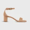 Cheap Ann Mashburn Ankle-Wrap Block Heel Caramel Suede