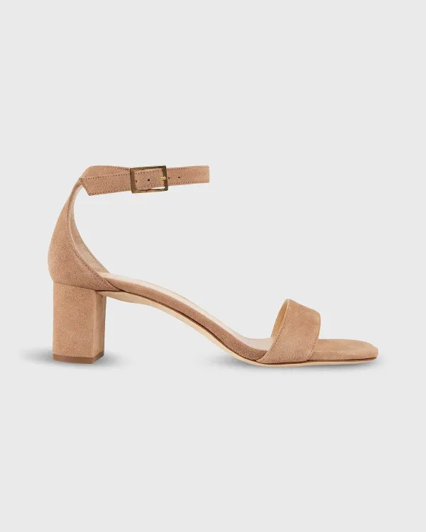 Cheap Ann Mashburn Ankle-Wrap Block Heel Caramel Suede