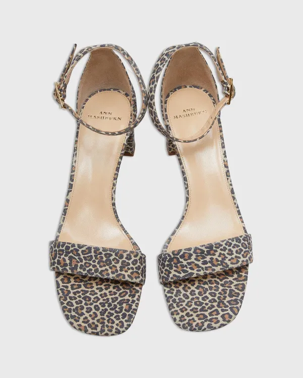 Fashion Ann Mashburn Ankle-Wrap Block Heel Light Leopard Printed Suede