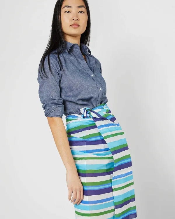 Flash Sale Ann Mashburn Ashley Pareo Blue/Green Painterly Stripe Cotton Lawn