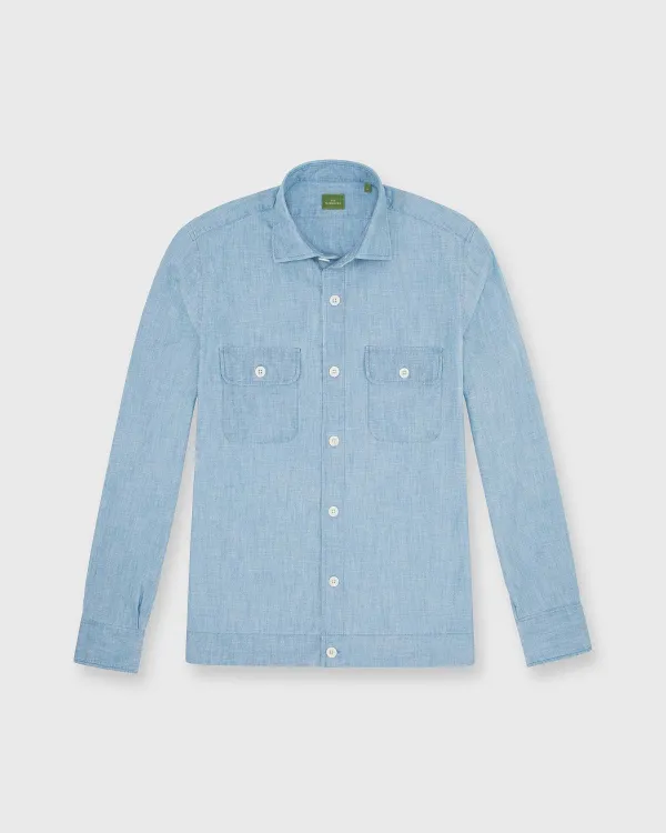 Discount Sid Mashburn Band-Hem Work Shirt Extra Light Washed Chambray