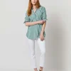 Online Ann Mashburn Boyfriend Shirt Green Awning Stripe Poplin