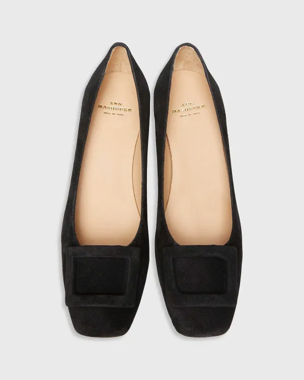 Store Ann Mashburn Buckle Heel Black Suede