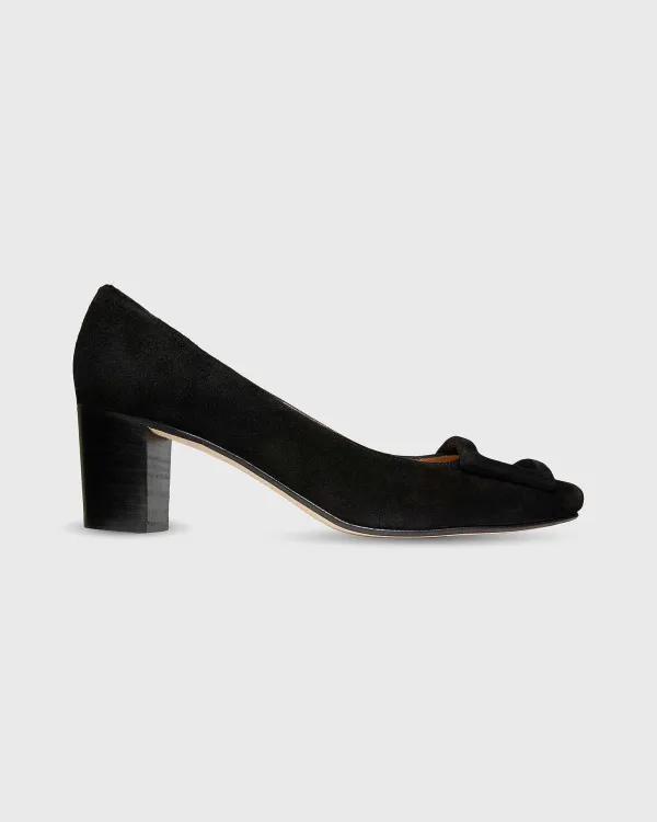 Best Ann Mashburn Buckle Heel Black Suede