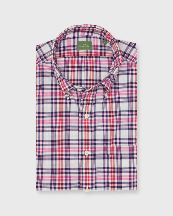 Best Sid Mashburn Button-Down Sport Shirt Berry/Red/Navy Plaid Poplin