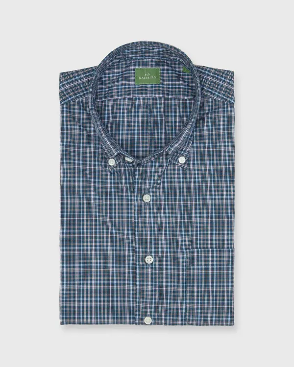 Clearance Sid Mashburn Button-Down Sport Shirt Hunter/Sky/Brown Check Poplin