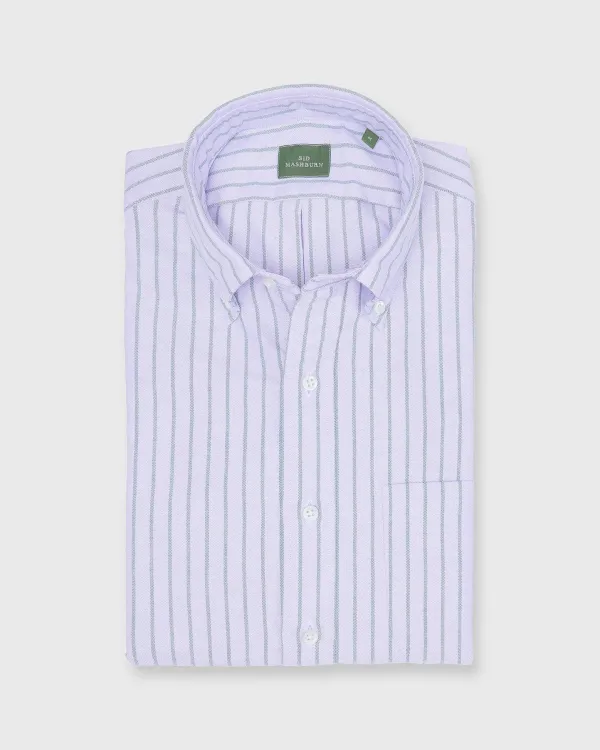 Fashion Sid Mashburn Button-Down Sport Shirt Lavender/Hunter Wide Stripe Oxford