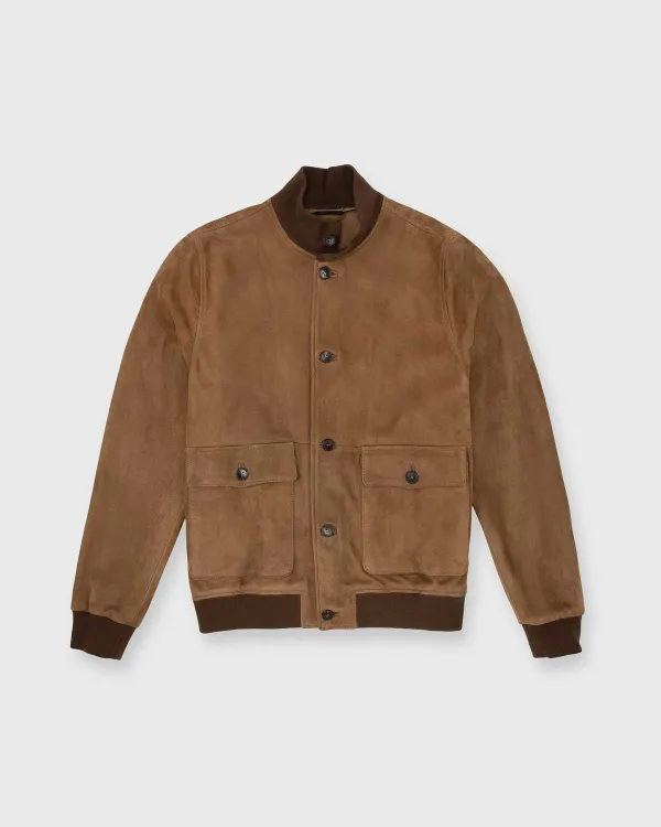 Store Sid Mashburn Button-Front Bomber Jacket Tobacco Suede