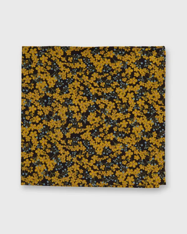 Shop Sid Mashburn Cotton Print Pocket Square Yellow/Blue/Brown Star Anise Liberty Fabric