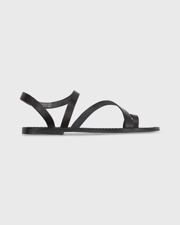 Outlet Ann Mashburn Diagonal Strap Sandal Black Leather