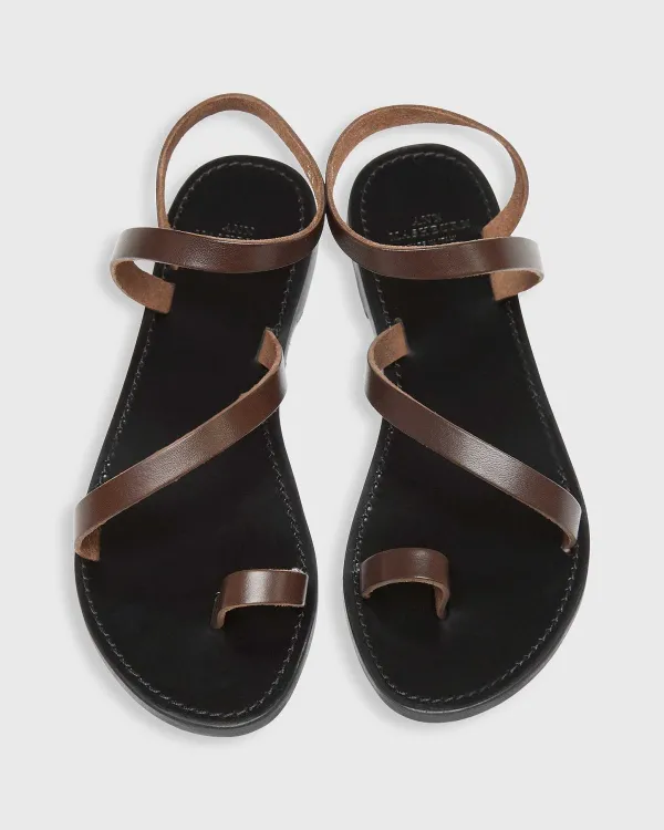 Store Ann Mashburn Diagonal Strap Sandal Dark Brown Leather