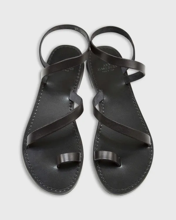 Outlet Ann Mashburn Diagonal Strap Sandal Black Leather