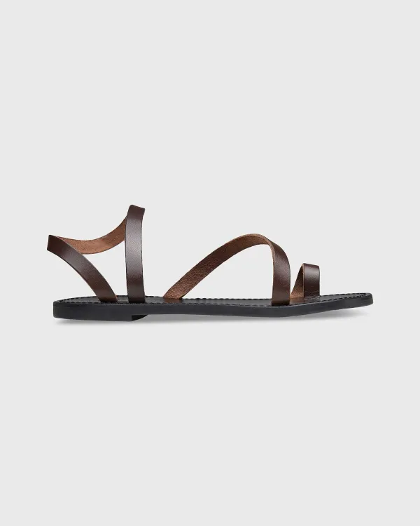 Store Ann Mashburn Diagonal Strap Sandal Dark Brown Leather