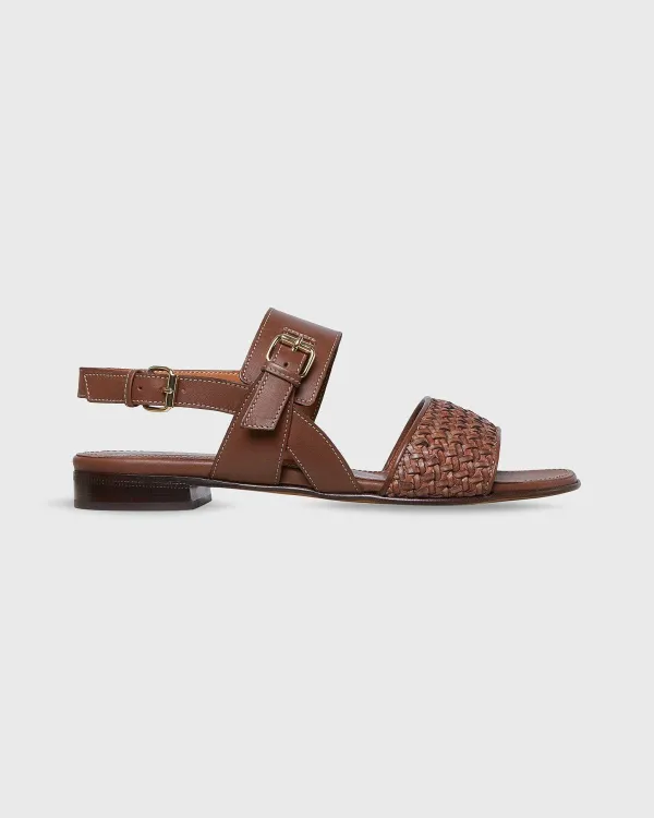 Outlet Ann Mashburn Double-Strap Woven Sandal Brown Leather