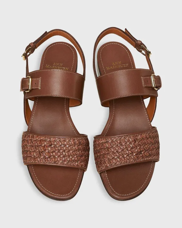 Outlet Ann Mashburn Double-Strap Woven Sandal Brown Leather