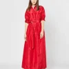 Store Ann Mashburn Elongated Elle Shirt Red Silk Taffeta