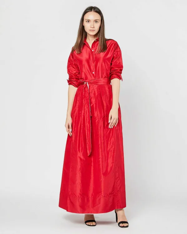 Store Ann Mashburn Elongated Elle Shirt Red Silk Taffeta