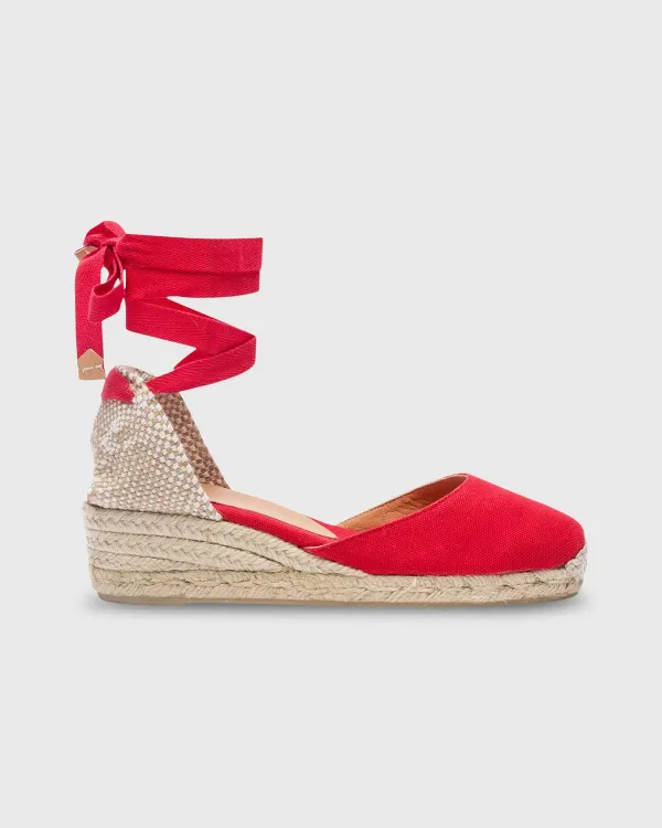 Cheap Castañer Extra Low Carina Espadrille Red Canvas