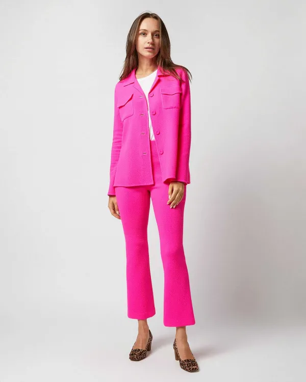 New Ann Mashburn Faye Flare Cropped Pant Fluorescent Pink Stretch Wool Crepe