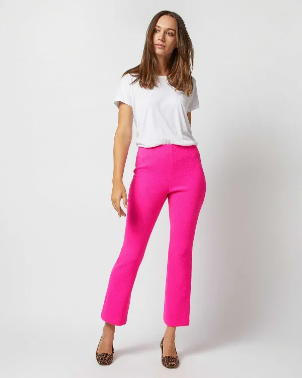 New Ann Mashburn Faye Flare Cropped Pant Fluorescent Pink Stretch Wool Crepe