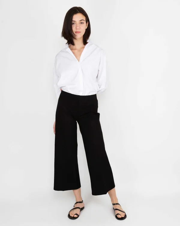 Shop Ann Mashburn Faye Wide-Leg Cropped Pant Black Ponte Knit