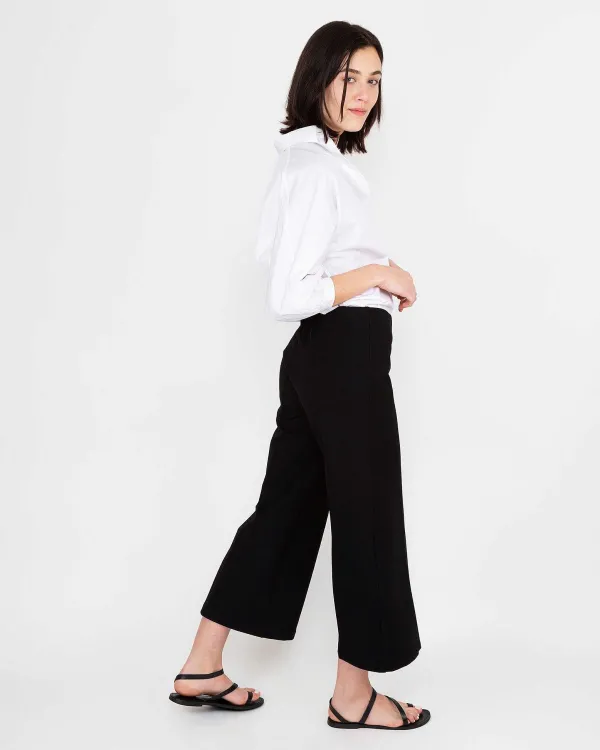 Shop Ann Mashburn Faye Wide-Leg Cropped Pant Black Ponte Knit