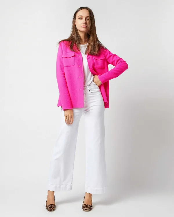 Clearance Ann Mashburn Fiona Shirt Jacket Fluorescent Pink Stretch Wool Crepe