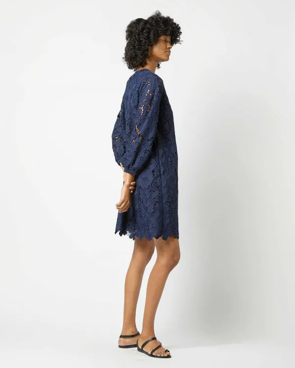 Shop Ann Mashburn Francine Dress Navy Floral Guipure Lace