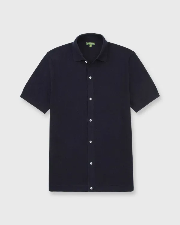 Shop Sid Mashburn Full-Placket Shirt Sweater Navy Cotton