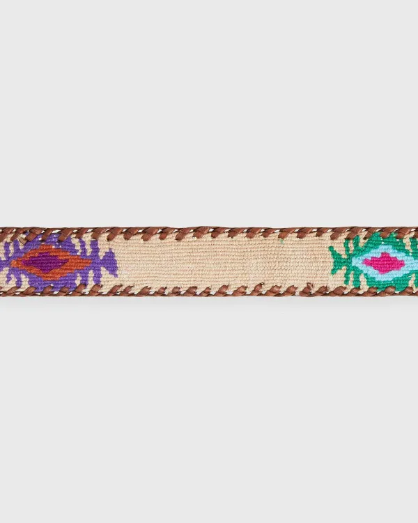 New Sid Mashburn 1.5" Hand-Loomed Belt Natural/Pink Tribal