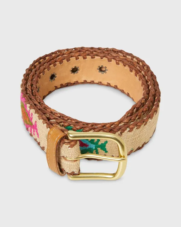 New Sid Mashburn 1.5" Hand-Loomed Belt Natural/Pink Tribal