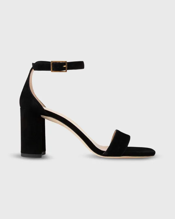 New Ann Mashburn High Ankle-Wrap Block Heel Black Suede