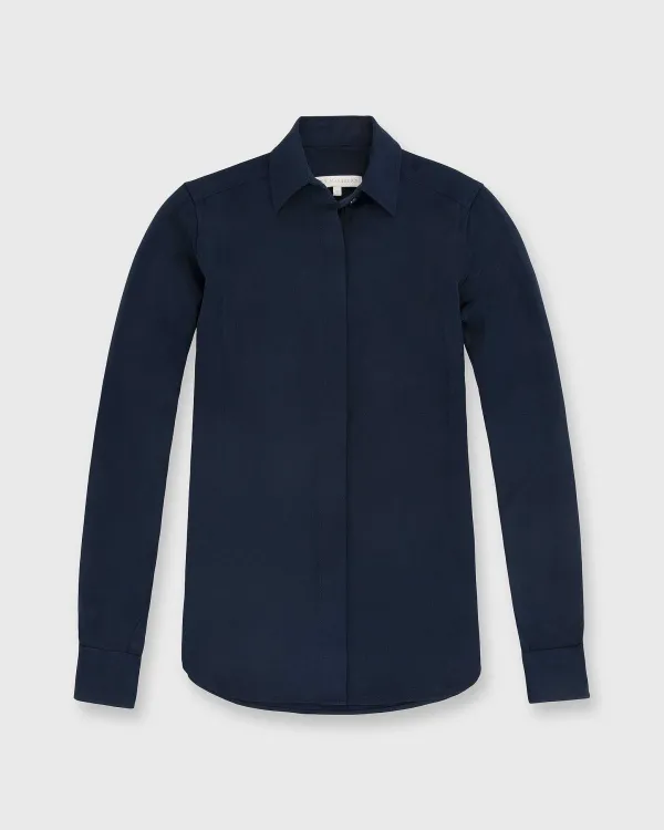 Online Ann Mashburn Icon Blouse Navy Silk Crepe De Chine