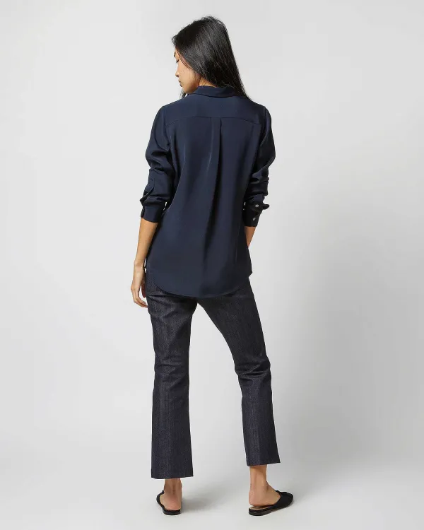 Online Ann Mashburn Icon Blouse Navy Silk Crepe De Chine