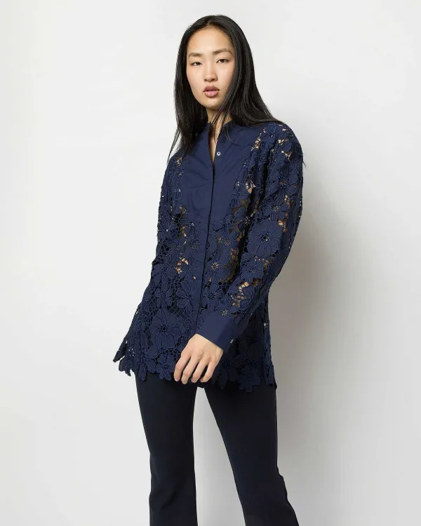 Shop Ann Mashburn Josephine Bib Tunic Navy Floral Guipure Lace