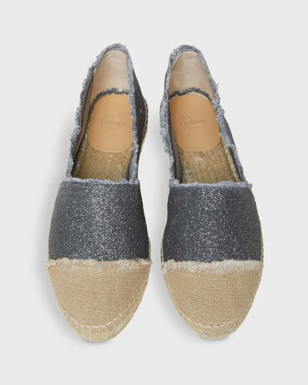 Sale Castañer Kampala Flat Espadrille Metallic Silver Canvas