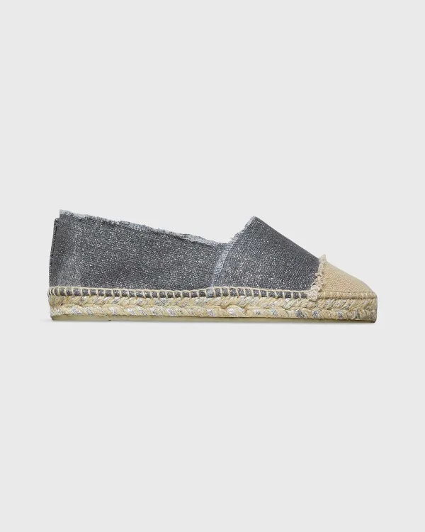 Sale Castañer Kampala Flat Espadrille Metallic Silver Canvas