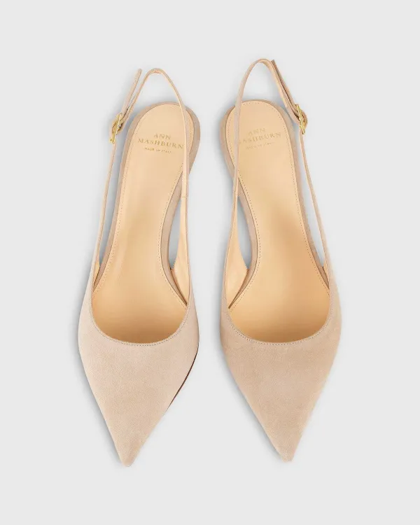 New Ann Mashburn Kitten Heel Slingback Pebble Suede