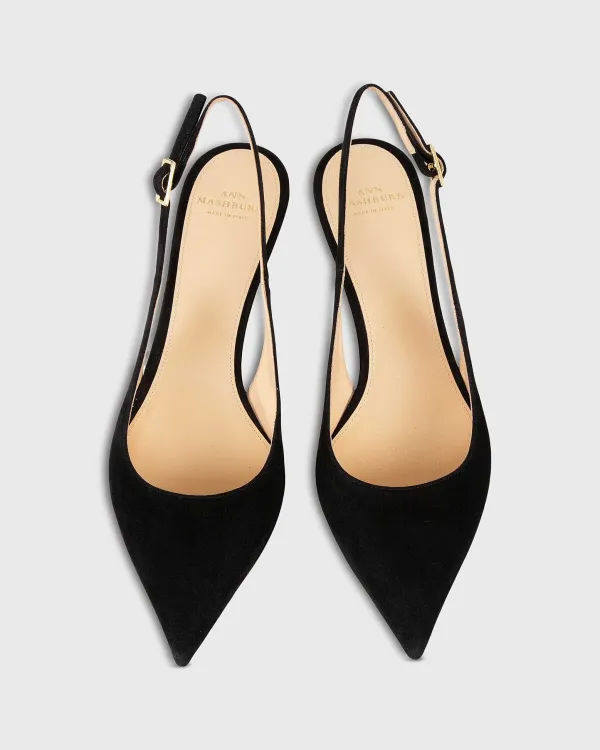 Online Ann Mashburn Kitten Heel Slingback Black Suede